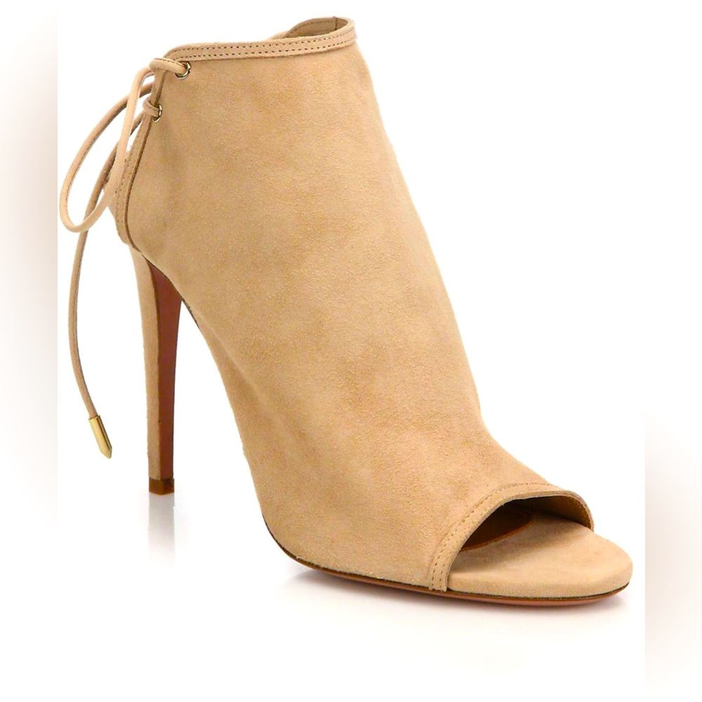 Aquazzura Mayfair Suede Lace-up Peep Toe Booties Sz 39